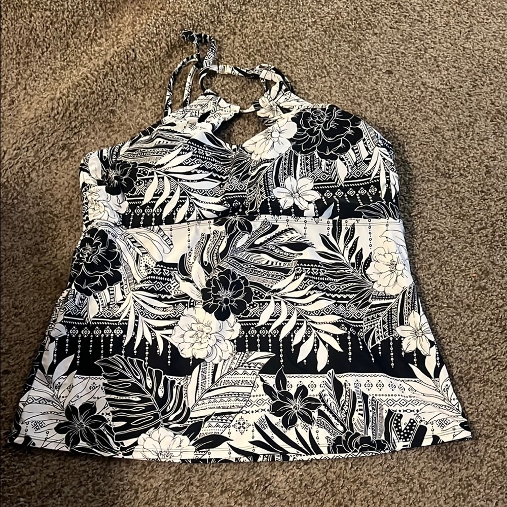 Floral Black and White Halter swimsuit top - size 18